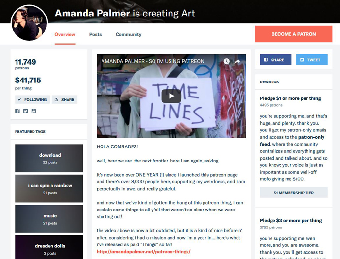 Amanda Palmer's Patreon Page