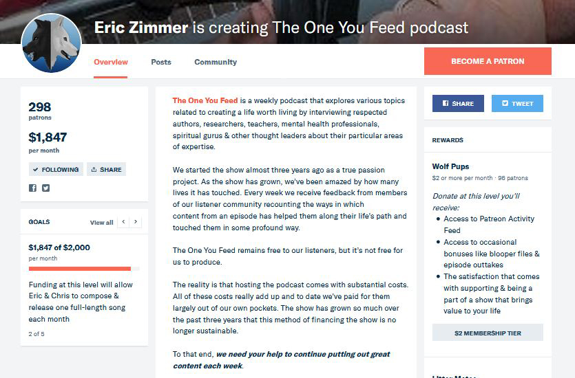 Eric Zimmer's The One You Feed Patreon Page