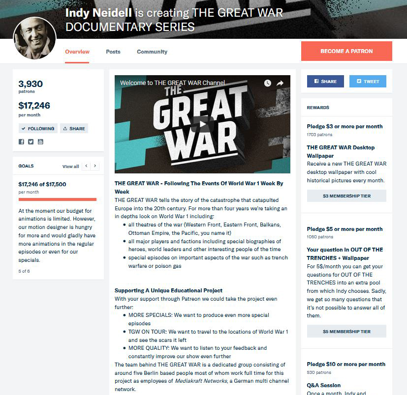 Indy Neidell's The Great War on Patreon