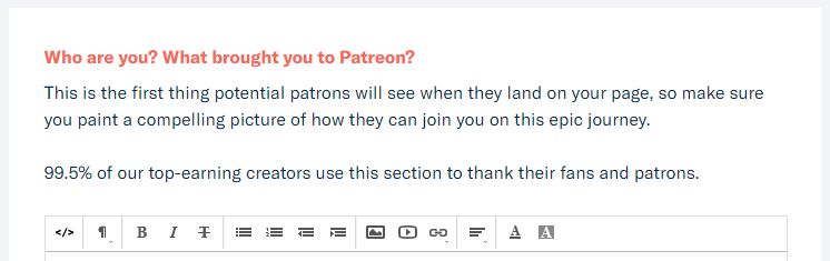 Patreon About Section Details