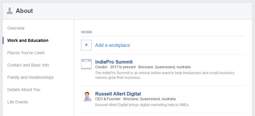 Facebook Profile Work Education